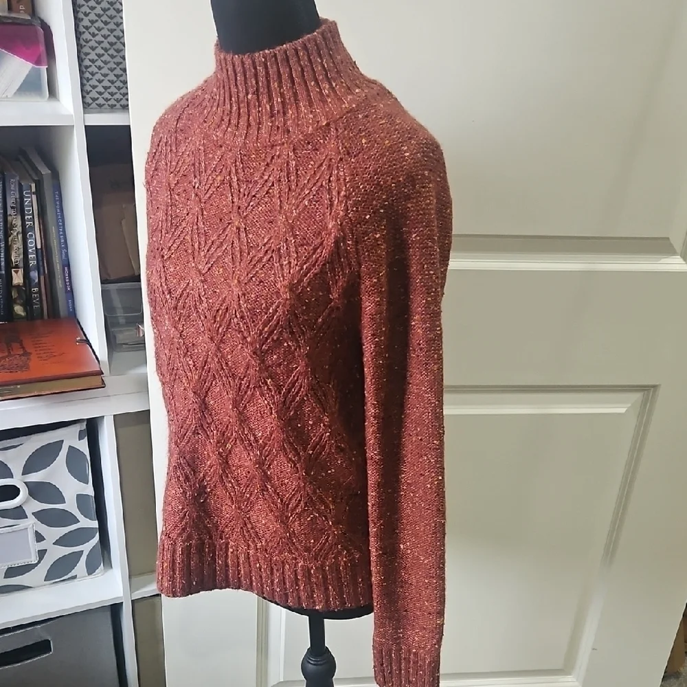 LOFT Rich Rust Colored Ribbed Cowl Neck Sweater Size Small- Like NEW - Picture 8 of 9